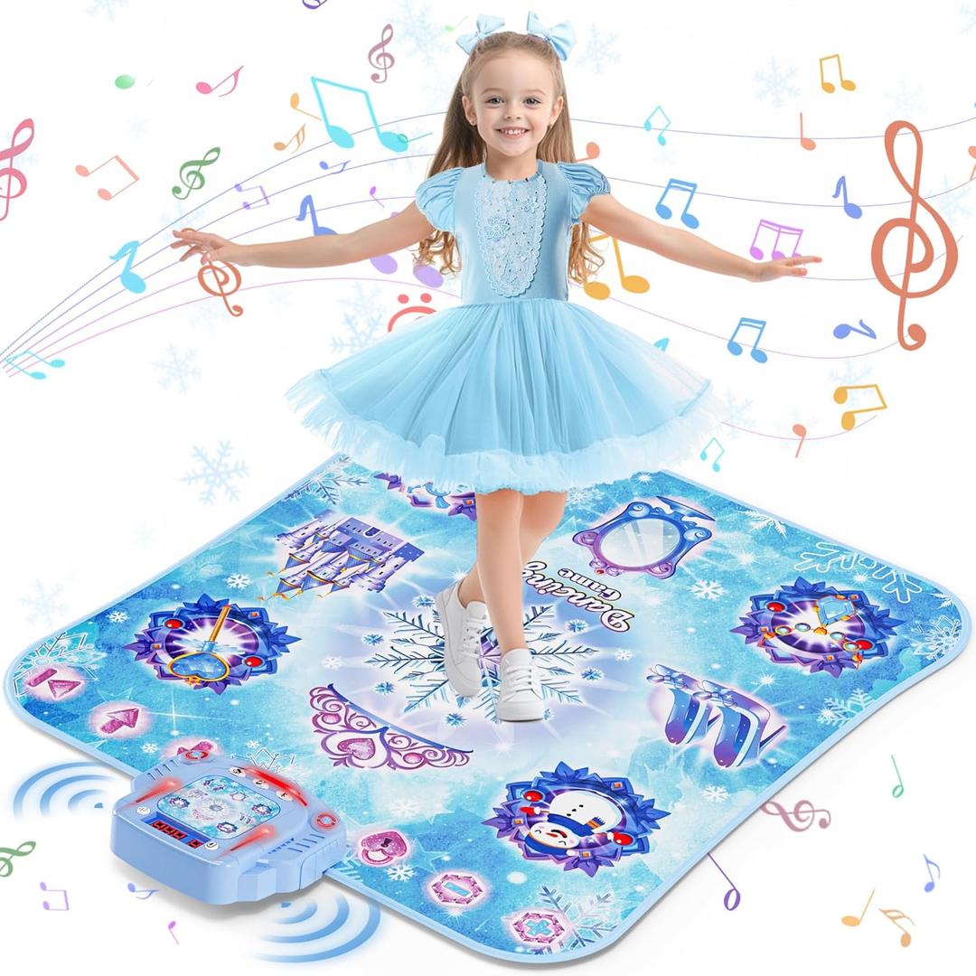 Dance Mat Toys Girl Gift: 8-Button Frozen Dance Pad Wireless Bluetooth Electronic Dance Game for Kids with 4 Game Modes LED Light Built-in Music Birthday Gifts for 3 4 5 6 7 8 9 10+ Years Old Girls