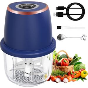 Electric Garlic Chopper, Mini Food Processor & Vegetable Chopper, 350ml Portable Cordless USB Rechargeable Garlic Chopper, Powerful Chopper for Onion, Herb, Nut, Easy to Clean Glass ContainerBlue