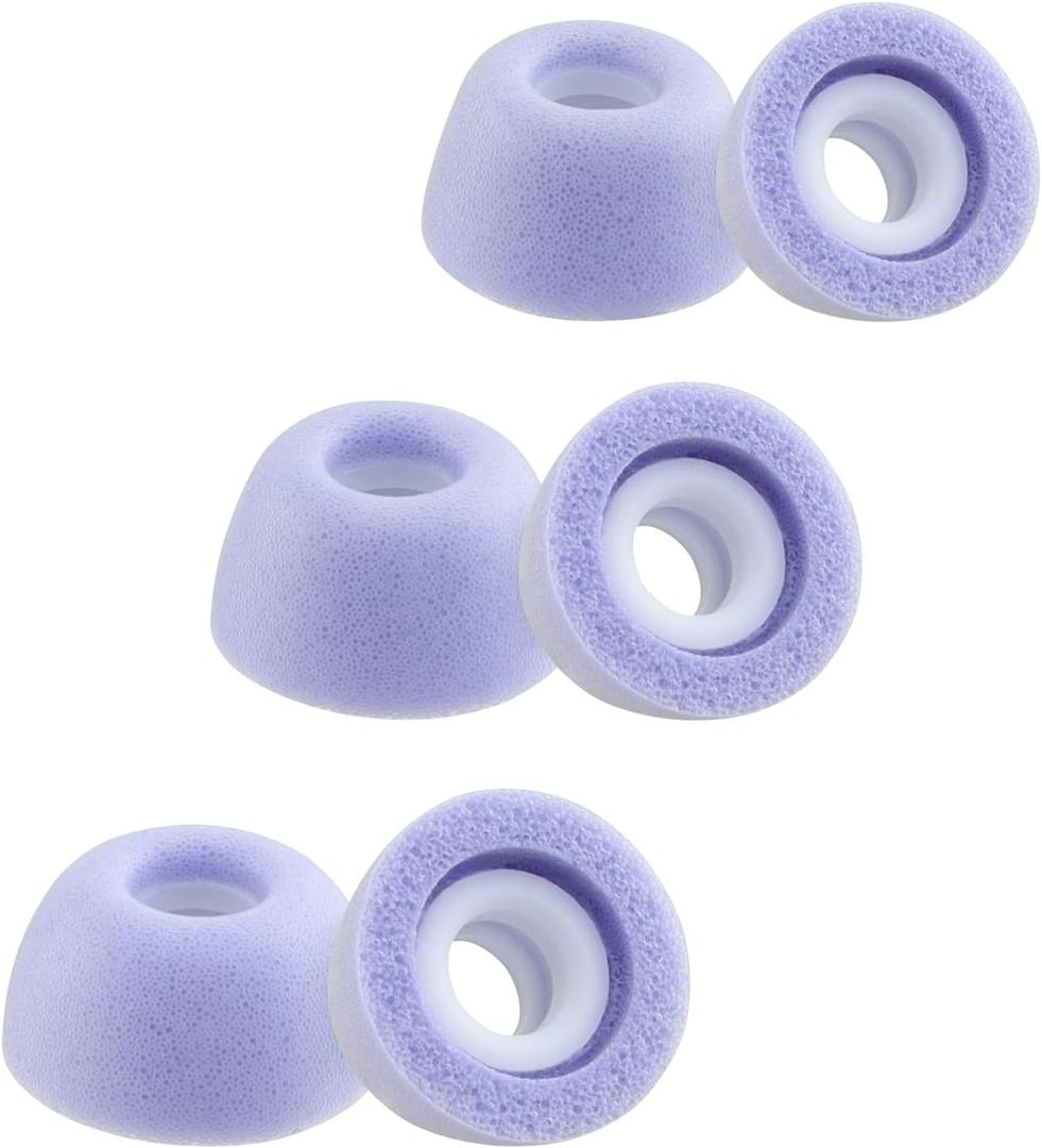 Replacement Foam Eartips for Ray-con Everyday/Fitness/Impact Earbuds, Ultimate Comfort, 3 Pairs (S/M/L, Purple)