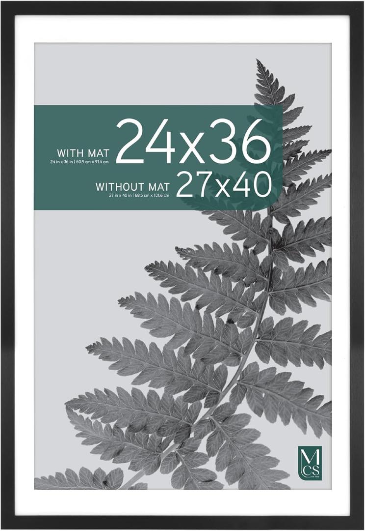 MCS Studio Gallery 27x40 Matted Poster Frame with 24x36 Picture Display, Black Woodgrain Engineered Wood Vertical & Horizontal Wall Hanging Large Picture Frame for Photos, Posters & Art Prints (1-Pack)