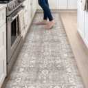 DEXI Kitchen Floor Mats Cushioned Anti Fatigue Runner Rug Grey Floral, 107"L x 23"W x 0.4"Th