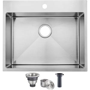 SHACO 18x18 Inch Drop In Bar Sink,18 Inch Small Kitchen Sink,Stainless Steel 16 Gauge Single Bowl Outdoor Laundry Prep RV Sink with Strainer Drain, Brushed Nickel