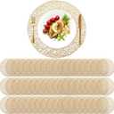 Sieral 60 Packs Gold Round Placemats 15 Inch Hollow Out Pressed Vinyl Place Mats Heat Resistant Woven Gold Placemats for Christmas Dinner Table Winter Holiday Party Wedding Centerpiece Decoration