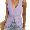 Tankaneo Womens Scoop Neck Blazer Vest Summer Linen Sleeveless Fitted Waistcoat Work Casual Cotton Suit Tops S