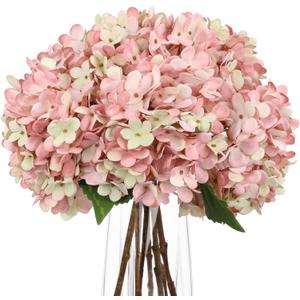 Hollyone 6PCS Pink Hydrangea Artificial Flowers Artificial Hydrangeas Silk Flowers for Home Decor Indoor Wedding Flower Faux Flower Kitchen Centerpiece Table Decorations