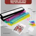 Premium Mahjong Tile Set, American Mahjong Set with 4 Racks and Pushers, 166 Mah Jongg Tiles with Wind Indicator, Dice & Chips, Manual, All In One Maahj Gifts for Travel (Black Leatherette Case), 11 inches x 21 inches