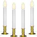 SUNSGNE Christmas Electric Window Candle Lights with Auto Sensor, Dusk to Dawn Candle Lamps with Gold Plated Base, 9'' Plug in Candle Lights with 0.6W LED E12 Bulbs for Window Table Decor, 4 Pack