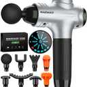 RAEMAO Massage Gun, Handheld Electric Deep Tissue Muscle Massager for Athletes for Pain Relief Attaching 8 Replacement Heads, Percussion Massager with 10 Speeds, Father's Day Gifts, Silver