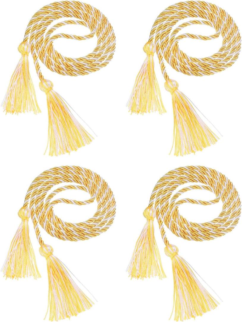 uxcell 4 Pcs Graduation Cords, Graduation Tassel Honor Cords, 2025 Graduation Honor Cord with Tassel, Braided Cords for Graduation Bachelor Gown Sewing, Gold+White
