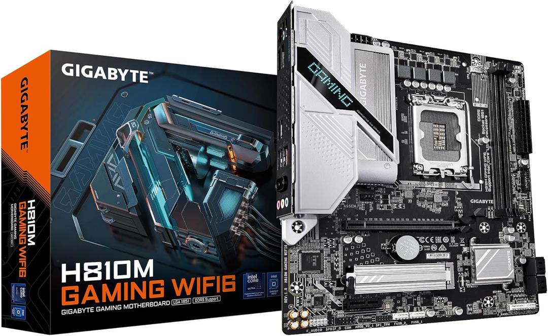 GIGABYTE H810M Gaming WIFI6 Intel Core Ultra (Series 2) LGA 1851 Motherboard, mATX, DDR5, 1x M.2, PCIe 5.0, USB-C, WIFI6, 2.5GbE LAN, EZ-Latch