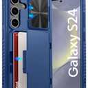 ATATOO for Samsung Galaxy S24 Case with Card Holder (Store 4-5 Cards) & Slide Camera Cover, Wallet Cover for Samsung Galaxy S24 2024, Blue
