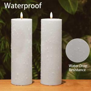 BRYZONT 4"x12" Large Outdoor Waterproof Red Flickering Flameless LED Battery Operated Pillar Candles without Remote & Timer, Pack of 2 for Party, Wedding, Patio, Porch & Christmas Decor