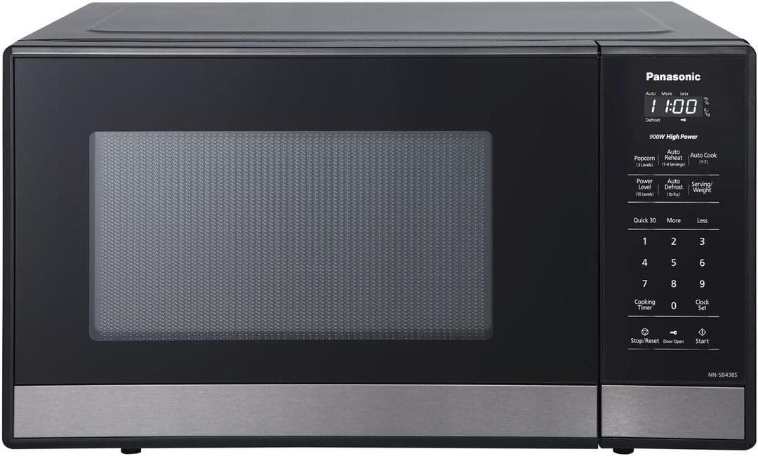 Panasonic NN-SB438S Compact Microwave Oven, 0.9 cft, Black Stainless Steel