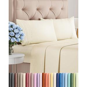 Full Size 4 Piece Sheet Set - Comfy Breathable & Cooling Bed Sheets Set - Hotel Luxury Bedding for Women, Men, Kids, Teens, Boys & Girls - Deep Pockets, Ultra-Soft, Wrinkle Free - Oeko-Tex - Off White