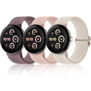 Maledan Braided Stretchy Band Compatible with Google Pixel Watch 2 1 3 4 41mm/for Women Men, 3 Pack Soft Nylon Breathable Sport Replacement Strap for Google Smartwatch 41mm Accessory