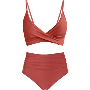Women's High Waisted Bikini Sets Push Up Twist Front Spaghetti Straps Ruched Two Piece Swimsuit Bathing Suit, Small