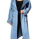 Fazortev Women's Long Double Breasted Denim Jacket Oversized Button Down Maxi Jean Coat Classic Lapel Outercoat. size small