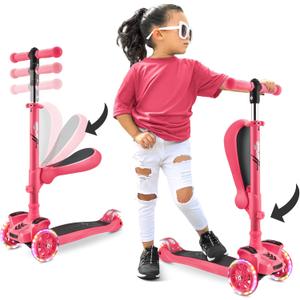 3 Wheeled Scooter for Kids - 2-in-1 Sit/Stand Child Toddlers Toy Kick Scooters W/Flip-Out Seat