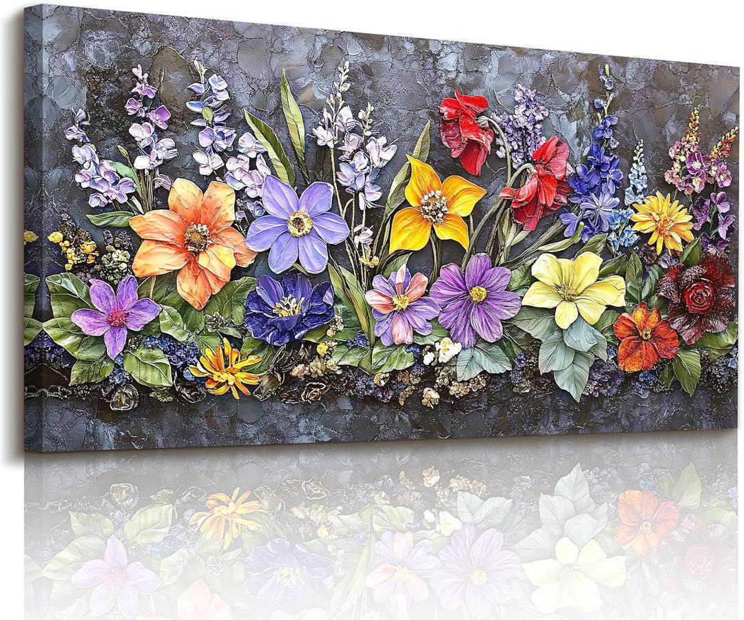 SERIMINO Dark Floral Wall Art, Abstract Wildflower Art Prints 20"x40"