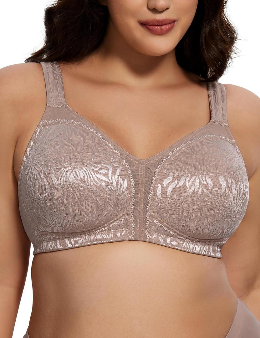 Deyllo Women's Full Coverage Plus Size Comfort Minimizer Bra Wirefree Non Padded Coffee 38B