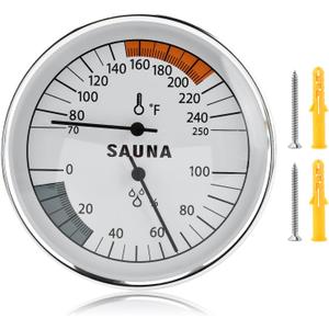 Sauna Thermometer and Hygrometer, 2 in 1 Hanging Sauna Temperature Gauge, Precise Temperature & Humidity Gauge for Sauna Roomsk Indoor Humidity, Temperature Range 70-250F, Humidity Range 0-100%