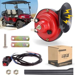 10L0L Golf Cart 12 Volt Horn Kit, Horn Switch and Wire Harness Assembly Universal Fit Club Car, EZGO and Yamaha and ATV, UTV, Boat (Upgrade Steering Mount Hand Press Switch)