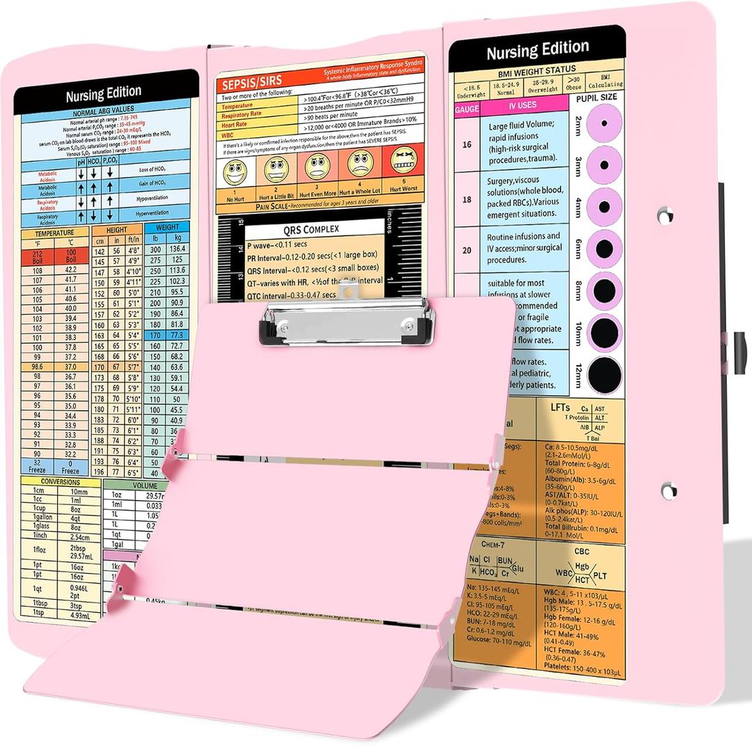 Nursing Clipboard Foldable Clipboard Medical: Edition Cheat Sheets Aluminum 3 Layers Foldable Clipboards Nursing Pocket Size Profile Clip Nurse Clipboards Notepad for Nurses Students and Doctors