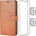 [5 in 1] for iPhone 14 Pro Wallet Case with Card Holder, PU Leather RFID Blocking Stand Cover Magnetic Case with 2 Screen Protector and 2 Camera Lens Protector, Shockproof Flip Phone Case