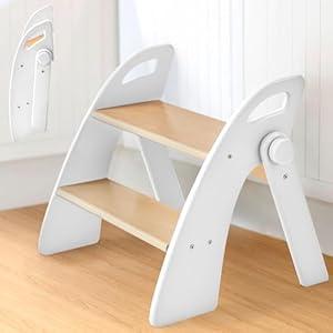 Reeple Wooden Step Stool, 300 lb. Load Capacity, with Safety Non-Slip Pads and Handles, Bamboo Step Stool for Bathroom and Kitchen, Gift for Christmas (White)