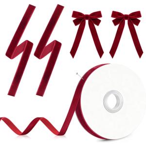 3 x Christmas Ribbon for Gift Wrapping - Red Velvet Ribbon 3/8" * 10Yard - Vintage Christmas Ornaments Decor Bows Making - Christmas Tree Ribbon