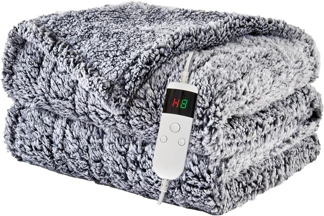 Electric Heated Throw, Soft Flannel Blanket With 8 Hours Auto Off, 10 Fast Heating Levels, Machine Washable Sherpa, Overheating Protection