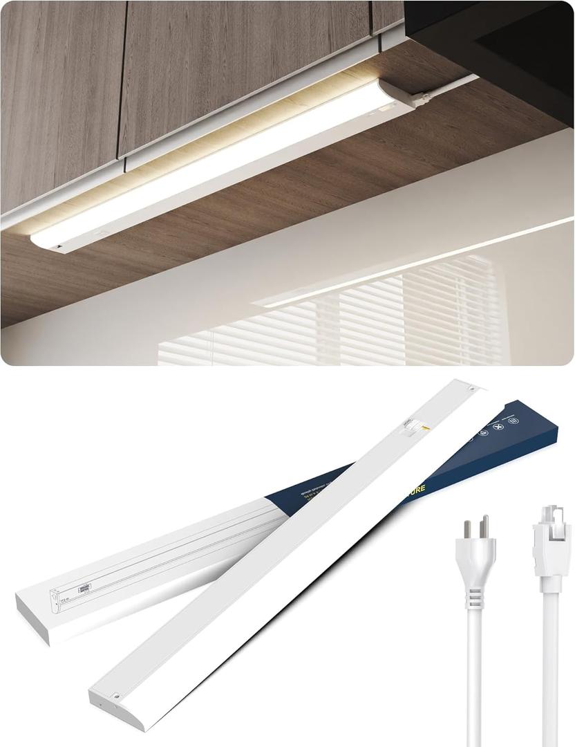 30 Inch LED Under Cabinet Light, Plug in Kitchen Lighting, 3CCT Selectable (3000K/4000K/5000K), CRI94 High Color Accuracy, Linkable, Slim Design Dimmable, Matte White