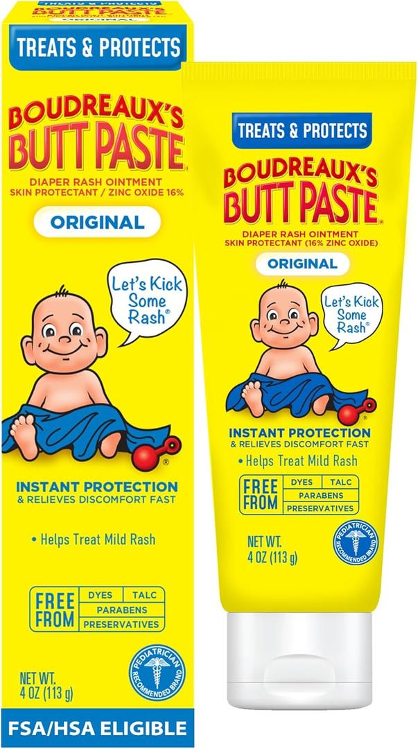 Boudreaux's Butt Paste Original Diaper Rash Cream, Diaper Cream for Baby, Fast Relief from Mild Discomfort, Pediatrician-Recommended Brand, 4 oz Tube (4 Ounce (Pack of 1))