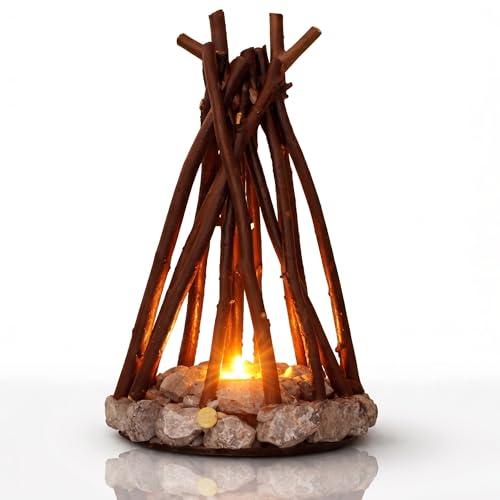 Lubocrat LED Night Light Wooden Campfire LED Dimmable Lamp with 3 Lighting Modes & Flame Sound, USB Powered Kids Nightlight & Desk Lamp for Bedroom, Office, and Relaxation, L