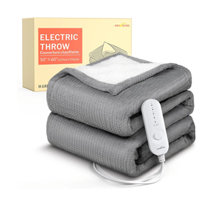 HOMLYNS LuxeHeat Heated Blanket Throw, Soft Flannel Sherpa, Electric Blanket 5 Heat Settings, Fast Heating, Heating Throw Blanket 3 Hours Timer Auto Shut Off, Machine Washable, 50×60 Inches, Grey