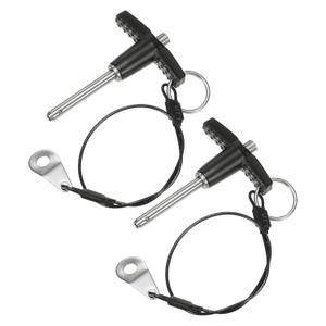 2-Pack T Handle Lock Pins, 3/16"(5mm) Dia. 1-3/16"(30mm) Usage Length Push-Button Quick Release Locking Pins W Lanyard Cable for Speaker/Aviation/Gym/Machine [304 Stainless Steel]