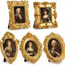 AceOrbit 5 Pcs Vintage Mini Gold Frame Small Resin Baroque Picture Frames Antique with Paper Board and PVC Film Retro Photo Ornaments for Home Wedding Wall Display DIY Decoration (Elegant Style)