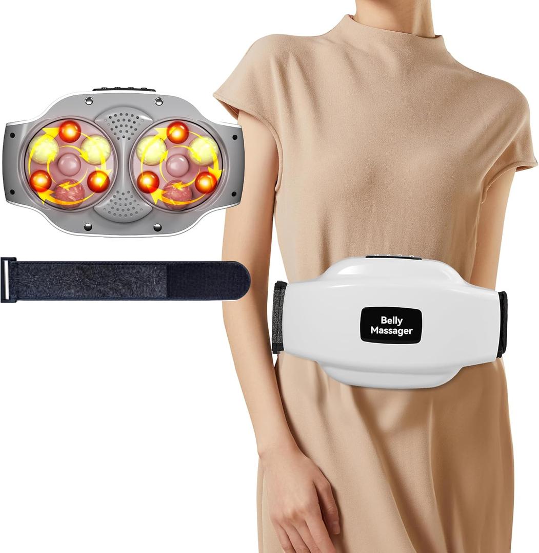 Dual Disc Abdominal Massager, Professional Hands-Free Belly Massager Machine with Heat for Digestion Aid, Relieve Bloating, Constipation, Stomach Fat & Period Cramps