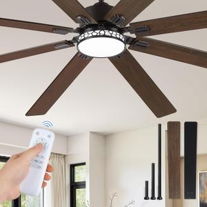 Fanbulous Modern Farmhouse 84 Inch Large Ceiling Fan, 6-Speed Reversible DC Industrial Ceiling Fans with Lights for Shop/Living Room/Covered Outdoor-Black