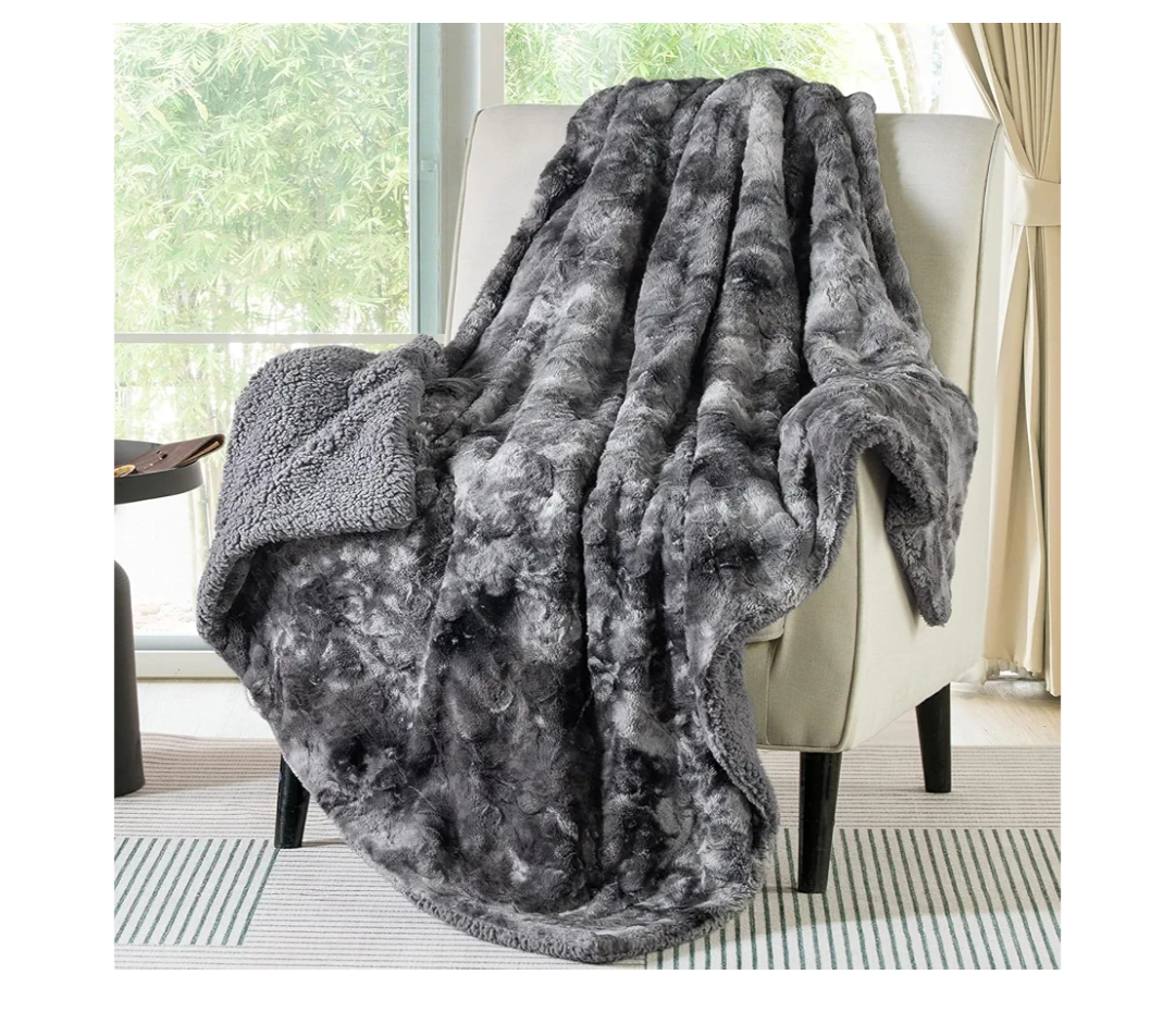 Bedsure GentleSoft Sherpa Fluffy Throw Blanket - Fleece Warm and Cozy Throw for Women Gift, Plush & Fuzzy Faux Fur Blanket for Couch, Sofa, Bed Decor, Tie Dye Design, Grey, 50x60 Inches