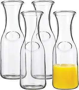 Kitchen Lux Glass Carafe - 1 Liter Drink Pitcher & Elegant Wine Carafe Decanter - Carafe Set of 4 - Mimosa Bar Carafes & Juice Glasses - Easy Pour Bottles - Glass Water Carafe, 34 oz