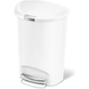 simplehuman 50 Liter Semi-Round Hands-Free Kitchen Step Soft-Close Lid Trash Can, White