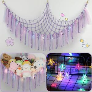 Stuffed Animal Hammock with LED Lights - 59 Inch Large Toy Storage Net for Kids Bedroom, Wall-Mounted Plush Organizer with Wooden Rings, Nursery Decor (Handwoven, Purple) Stuffed Animal Hammock with LED Lights - 59 Inch Large Toy Storage Net for Kids Bedroom, Wall-Mounted Plush Organizer with Wooden Rings, Nursery Decor (Handwoven, Purple)
