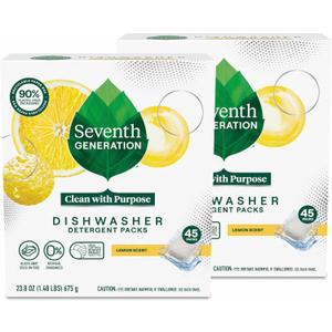 Seventh Generation Dishwasher Detergent Packs Lemon Scent 2 Pack for Sparkling Dishes Dishwasher Tabs 45 Count