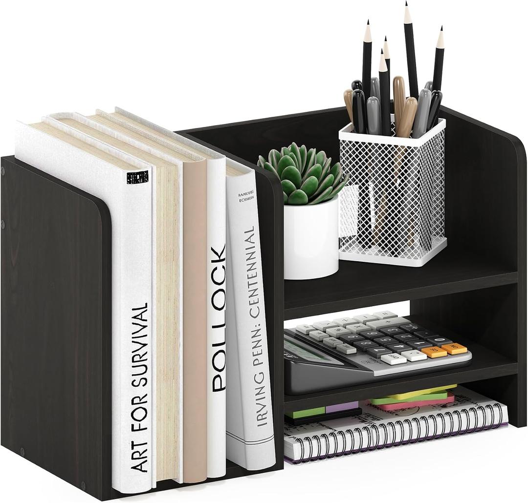Furinno Hermite Wood Desktop Book and Home Office Supplies Storage Organizer, Espresso, 15.8-Inch