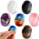 Roowest 6 Pcs Thumb Worry Stone for Anxiety Crystal Amethyst Tiger Eye Obsidian White Jade Rose Quartz Amethyst 7 Chakra Stone Anxiety Relief Gifts for Teacher Mom Women Office Stress Meditation