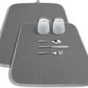 Kitsure Dish Drying Mat - 2-Pack Washable Microfiber Drying Mat for Kitchen Counter, 3-Layer Ultra Absorbent Pad with a Hanging Hook, 20" x 14", Dark Grey