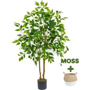 Artificial Ficus Tree 4ft Faux Floor Plant with Woven Basket