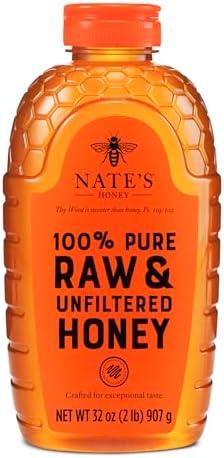 Nate's 100% Pure, Raw & Unfiltered Honey - Award-Winning Taste, 32oz. Squeeze Bottle, BB:04/17/2027