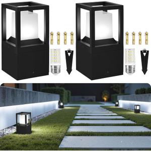 Gardencoin Landscape Bollard Lights Outdoor, Modern LED Column Light Super Bright, 12V Low Voltage Path Light, All-aluminum Waterproof Floor Pillar Lighting with E26 Replaceable Bulb, Dimmable, 2 Pack